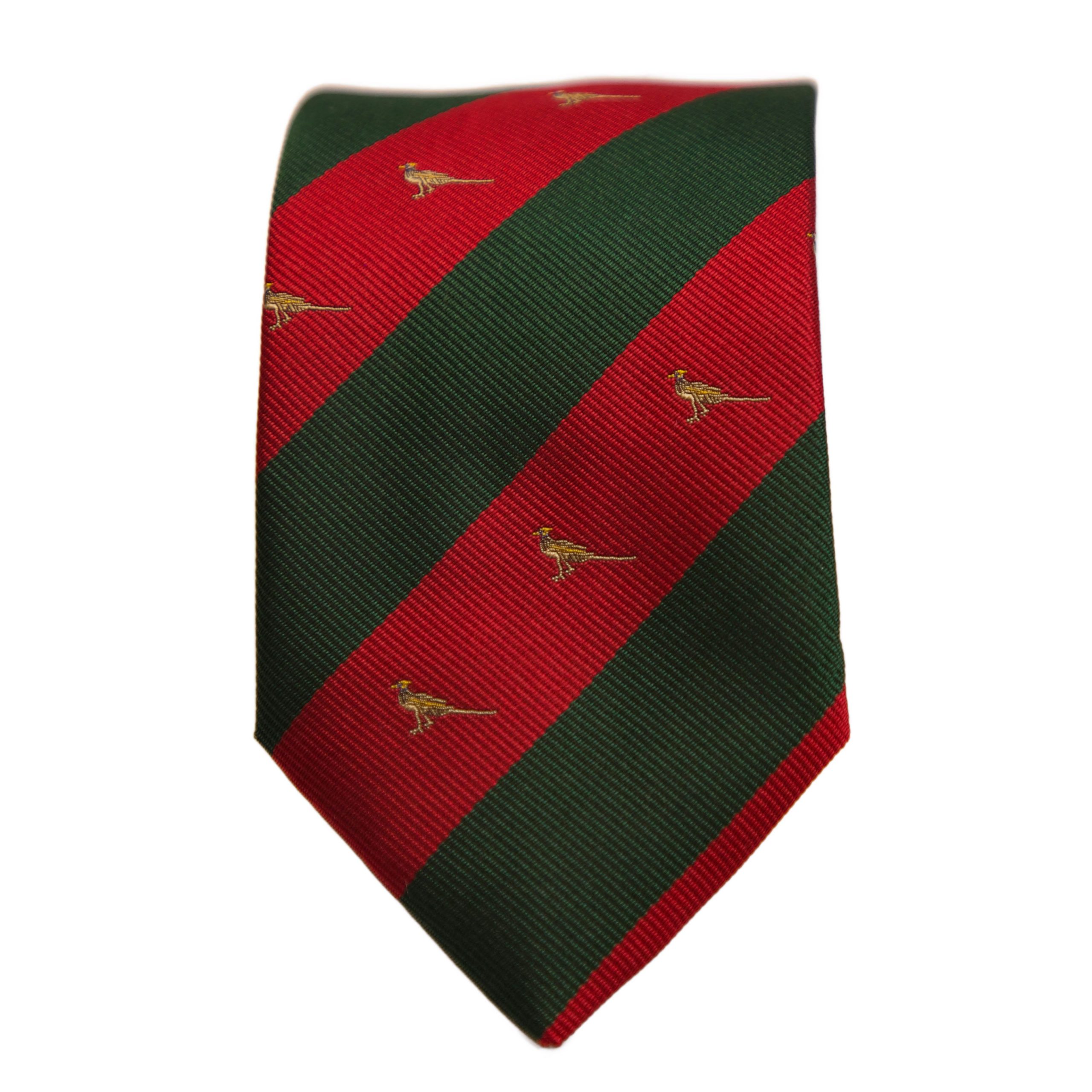 Striped silk tie with pheasant striped silk tie with animal