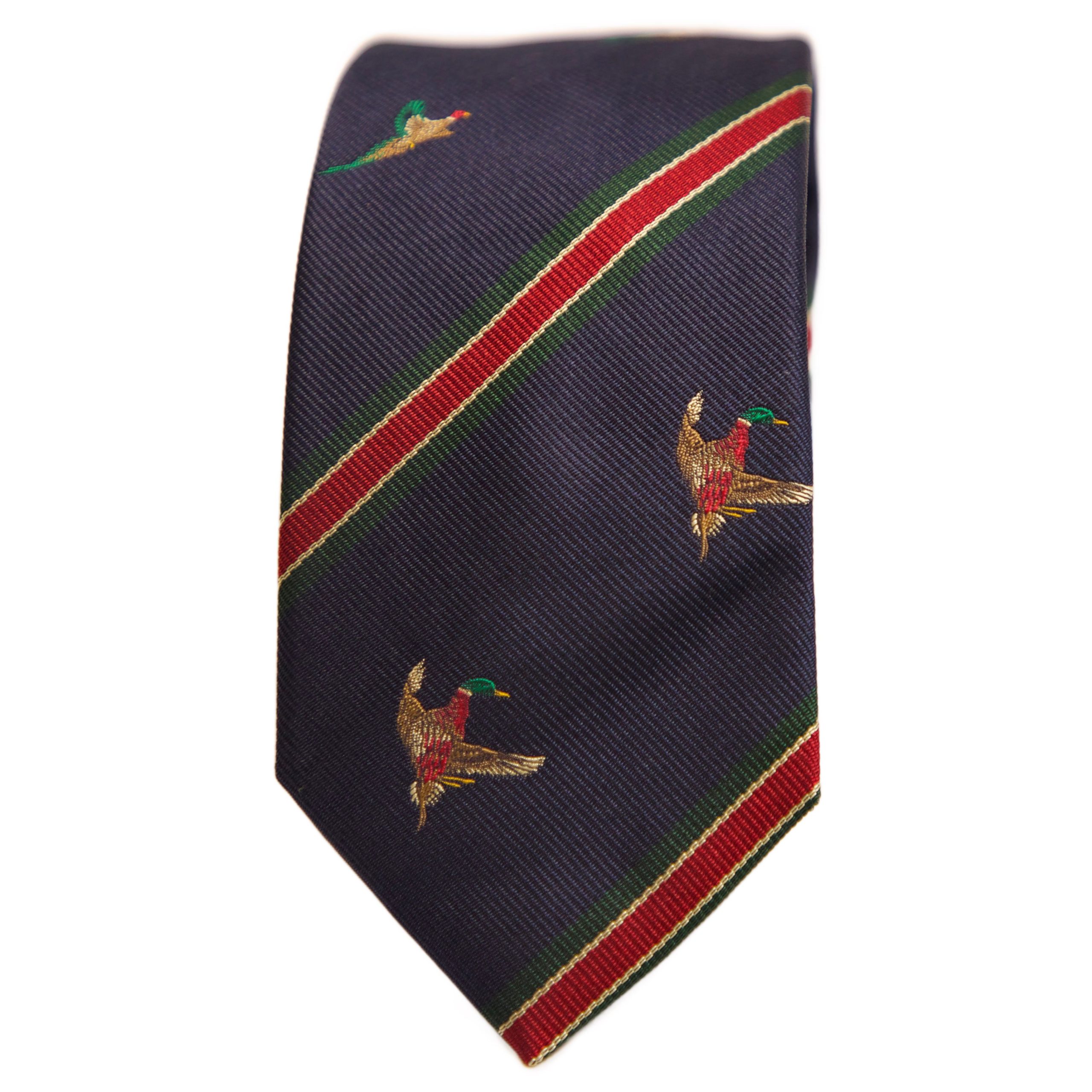 Duck silk Tie Navy silk Tie with red stripe and Ducks
